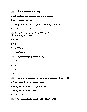 Đề kiểm tra 15 trắc nghiệm Toán Lớp 6
